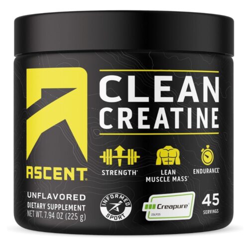 Ascent Clean Creatine Monohydrate Powder - 5G Per Serving, Creapure Creatine Supplement - Unflavored, 45 Servings