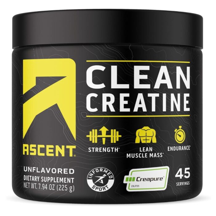 Ascent Clean Creatine Monohydrate Powder - 5G Per Serving, Creapure Creatine Supplement - Unflavored, 45 Servings