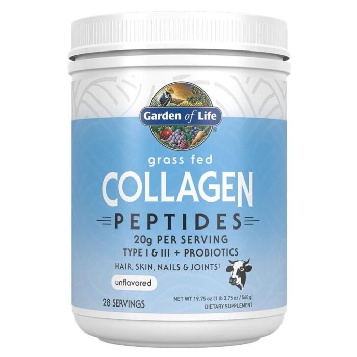 Garden of Life Grass Fed Collagen Peptides Powder Unflavored Collagen Powder for Women Men Hair Skin Nails Joints,