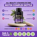 Biotin | Collagen | Keratin | Hyaluronic Acid – Hair Growth Support Supplement | Skin & Nails Beauty Complex 25000 mcg – B1 | B2