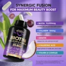 Biotin | Collagen | Keratin | Hyaluronic Acid – Hair Growth Support Supplement | Skin & Nails Beauty Complex 25000 mcg – B1 | B2