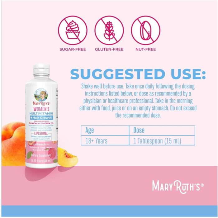 MaryRuth Organics Women's Multivitamin Lustriva Hair Growth Liposomal | Biotin | Vitamin D, B | Clinically Tested for Thicker Hair - Image 4