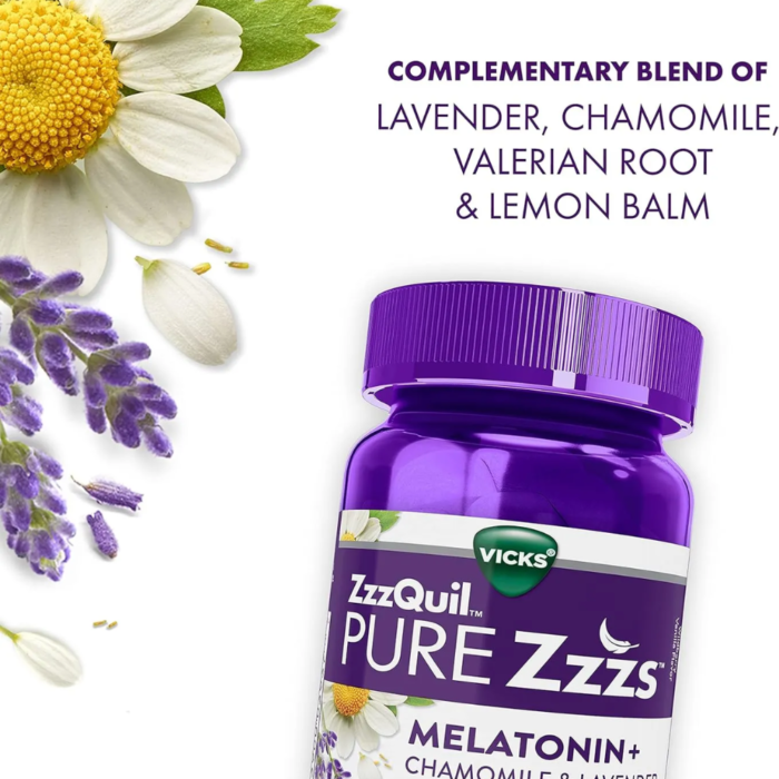 Wholesale ZzzQuil PURE Zzzs Melatonin Gummies, Helps You Fall Asleep Naturally, Wildberry Vanilla Flavor, Chamomile Lavender & Valerian Root, LOW MOQ for Easy Resale - Image 4