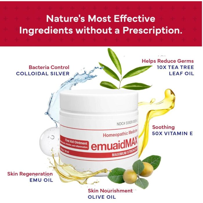 emuaid EMUAIDMAX Ointment for Itchy Skin, Maximum Strength Treatment for Athlete's Foot, Psoriasis, Jock Itch, Rash, Eczema, Cold Sores, Blisters, and Yeast Infection, 2oz - Image 4