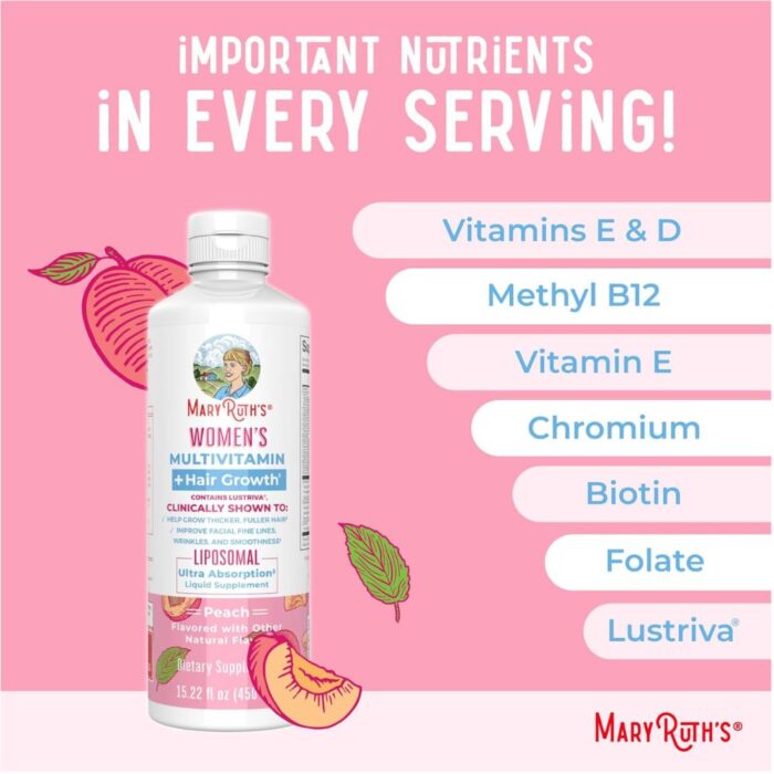 MaryRuth Organics Women's Multivitamin Lustriva Hair Growth Liposomal | Biotin | Vitamin D, B | Clinically Tested for Thicker Hair - Image 3