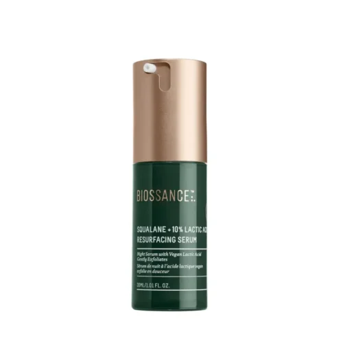 BIOSSANCE Squalane + Lactic Acid Resurfacing Night Serum - Vegan 10% Lactic Acid Face Serum for Skin Texture and Fine Lines - Gentle Night Exfoliant, Hydrating - Pore Reducer for Face,