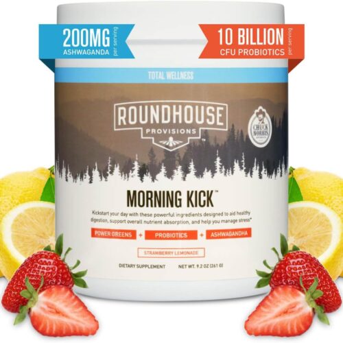 Morning Kick, Greens Superfood Powder Supplement with Ashwaganda, Collagen, Probiotics, Supports Energy Levels, 30 Servings (Strawberry Lemonade) by Chuck Norris