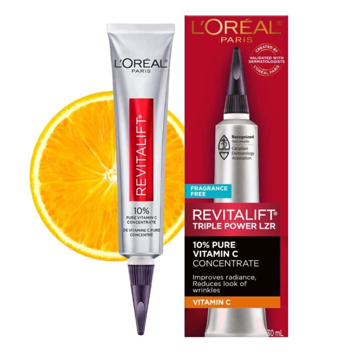 L’Oreal Paris Revitalift 10% Pure Vitamin C Face Serum, Brighter Skin, Reduced Wrinkles, Fragrance Free 1 0z.
