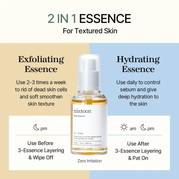 mixsoon Bean Essence Exfoliating Hydrating Korean Skin Care Glass skin Hyaluronic Acid Serum - Image 2
