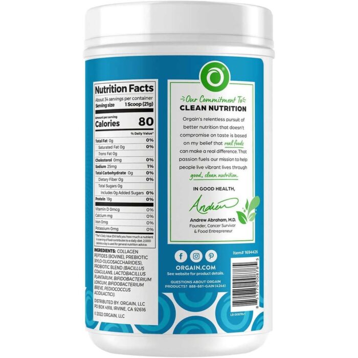 Or-gain Collagen Peptides + Probiotics, Unflavored, 1.6 lbs | 34 Servings | 20g Grass-Fed Collagen Peptides | 19g Protein 0g Sugar, 0g Carbs - Image 3