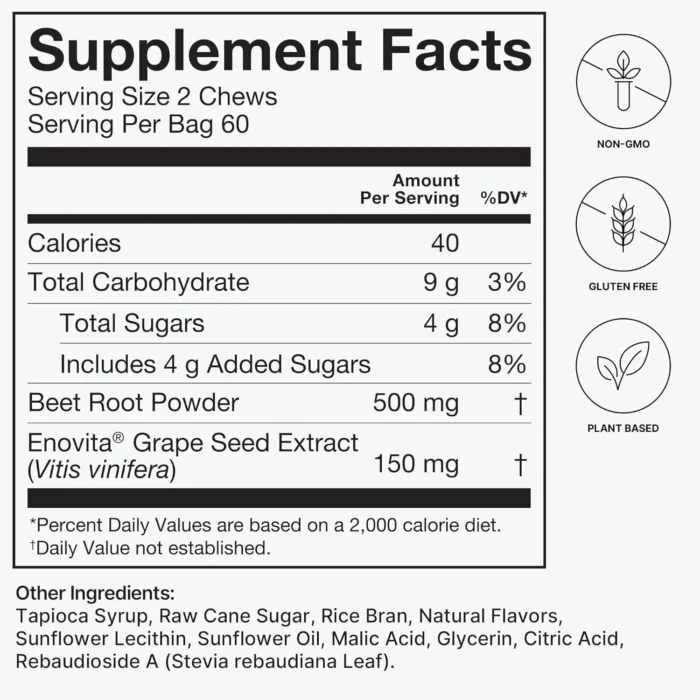 humanN SuperBeets Heart Chews Advanced - 100mg of CoQ10 Plus Beetroot & Grape Seed Extract, 60 Count. - Image 4