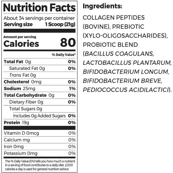 Or-gain Collagen Peptides + Probiotics, Unflavored, 1.6 lbs | 34 Servings | 20g Grass-Fed Collagen Peptides | 19g Protein 0g Sugar, 0g Carbs - Image 2