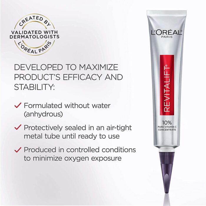 L’Oreal Paris Revitalift 10% Pure Vitamin C Face Serum, Brighter Skin, Reduced Wrinkles, Fragrance Free 1 0z. - Image 5