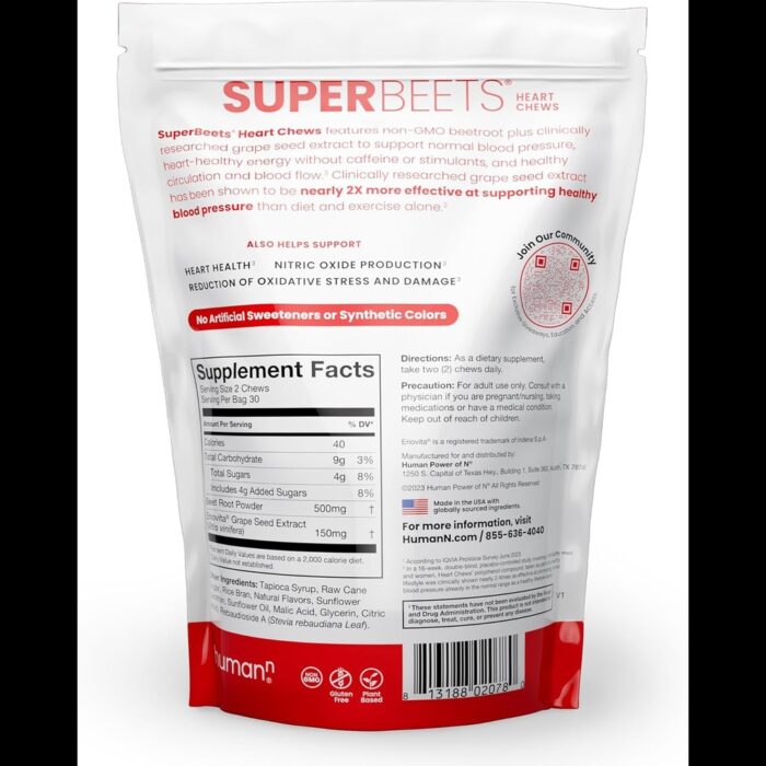 humanN SuperBeets Heart Chews Advanced - 100mg of CoQ10 Plus Beetroot & Grape Seed Extract, 60 Count. - Image 2