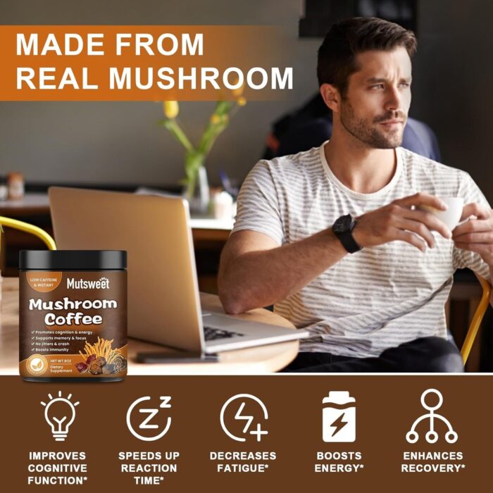 Mushroom Coffee for Smoothies/Latte, Mushroom Powder Blend (57 Servings) with Lions Mane, Reishi, Cordyceps, Turkey Tail, Chaga - Mushroom Supplement for Energy, Focus, Immune- 8 oz - Image 3