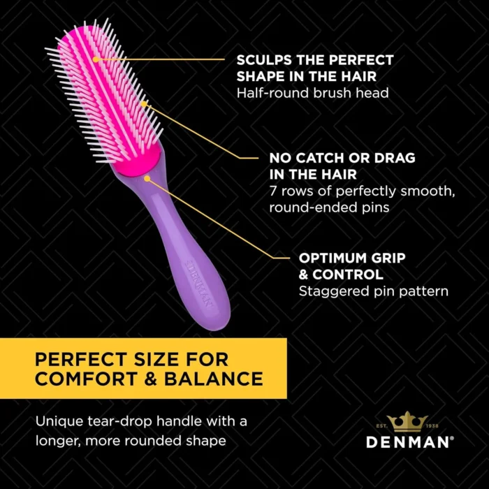 Denman Curly Hair Brush D3 (Black & Red) 7 Row Styling Brush for Detangling, Separating, Shaping and Defining Curls - For Women and Men - Image 2