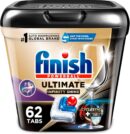 Finish Ultimate Plus Infinity Shine Dishwasher Pods, No Pre-Rinse Dishwasher Detergent Tabs with Protector Shield & CycleSync Technology, Removes Burnt-On Stains, Scrubbing Power, Degreases,62 Count