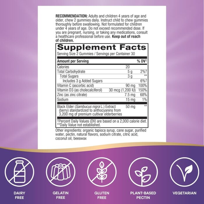 wholesale Nature’s Way Elderberry Immune Gummies - Vitamin C, D3 & Zinc for Daily Immune Health, Gluten-Free LOW MOQ - Image 4