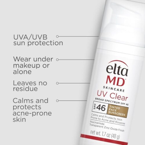 EltaMD UV Clear Tinted Face Sunscreen, SPF 46 Oil- Free Tinted Sunscreen with Zinc Oxide, Dermatologist Recommended Sunscreen, 1.7 oz Pump