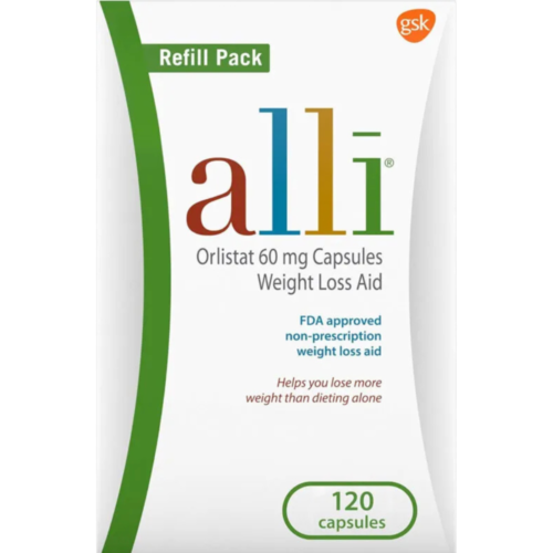 alli Weight Loss Diet Pills, Orlistat 60 mg Capsules, Non Prescription Weight Loss Aid, 120 Count Refill Pack