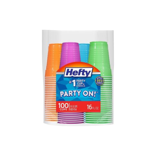Wholesale Hefty Party On Disposable Plastic Cups, Assorted, 16 Ounce, 100 Count - Low MOQ