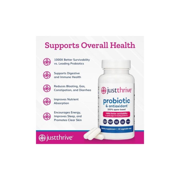 Just Thrive Probiotic & Antioxidant Supplement - 100% Spore-Based Digestive and Immune Support - Gluten Free, 90 Caps, Wholesale & Low MOQ - Image 2