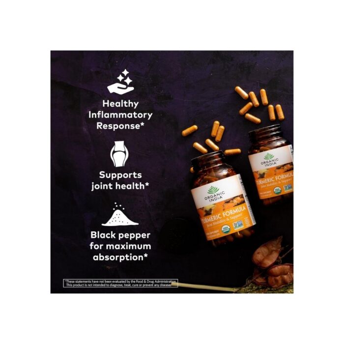 ORGANIC INDIA Turmeric Curcumin with Black Pepper - Organic Turmeric Supplement and Curcumin Supplement, Turmeric Capsules, Joint Support & Immune System Support, Whole Root, Trikatu - 180 Capsules - Image 4