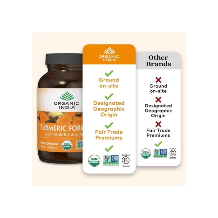 ORGANIC INDIA Turmeric Curcumin with Black Pepper - Organic Turmeric Supplement and Curcumin Supplement, Turmeric Capsules, Joint Support & Immune System Support, Whole Root, Trikatu - 180 Capsules - Image 2