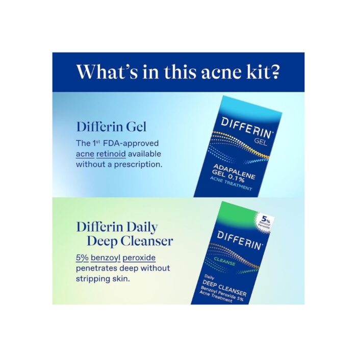 Differin Acne Skin Care Kit, Differin Gel Retinoid Acne Treatment for Face with 0.1% Adapalene & 5% Benzoyl Peroxide Face Wash & Body Wash, Designed for Pimple and Acne Prone Skin - Image 2