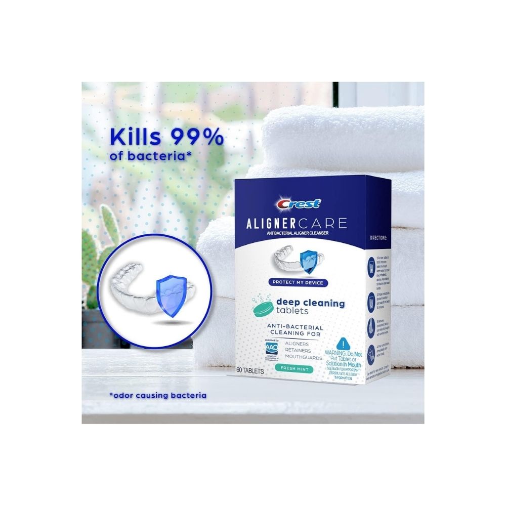 Crest Aligner Care Deep Cleaning Anti-Bacterial Tablets for Aligners, Retainers, Mouthguards, 60-Count, Pack of 3