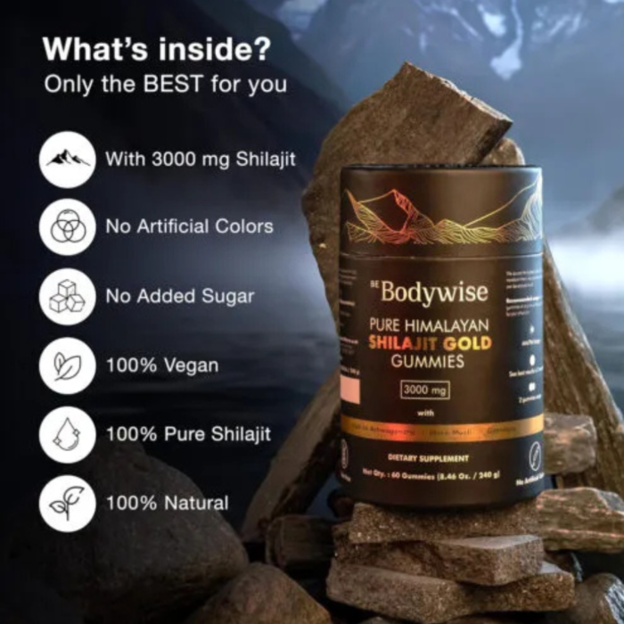 Be Bodywise Pure Himalayan Shilajit Gummies Gold I Lab Tested I No Added Sugar I Ashwagandha, Gokshura| Fulvic Acid & 85+ Trace - Image 2
