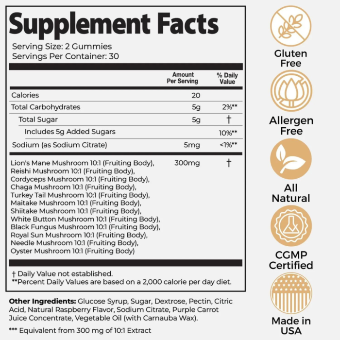 Auri Super Mushroom Daily Gummies - All-in-One Daily Mushroom Supplement Gummy - 12 Mushroom Blend with Chaga, Lions Mane, Reishi, Cordyceps - 60 Gummies - Image 3