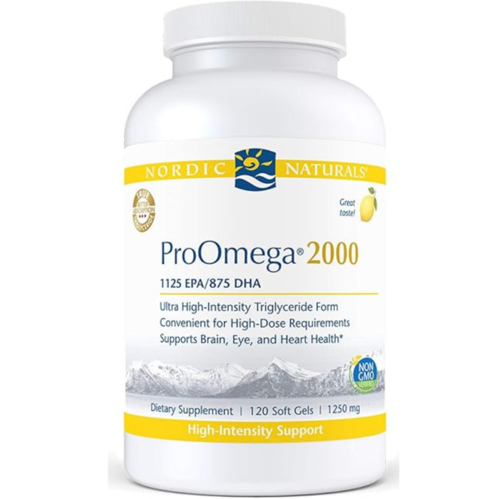 Nordic Naturals ProOmega 2000, Lemon Flavor - 120 Soft Gels - 2150 mg Omega-3 - Ultra High-Potency Fish Oil - EPA & DHA - Promotes Brain, Eye, Heart, & Immune Health - Non-GMO - 60 Servings