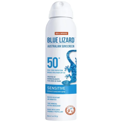 Blue Lizard Sensitive Mineral Sunscreen Spray SPF 50+, Dermatologist-Recommended Brand, Broad-Spectrum UVA/UVB Protection, Water-Resistant, Zinc Oxide Formula, 5 fl oz